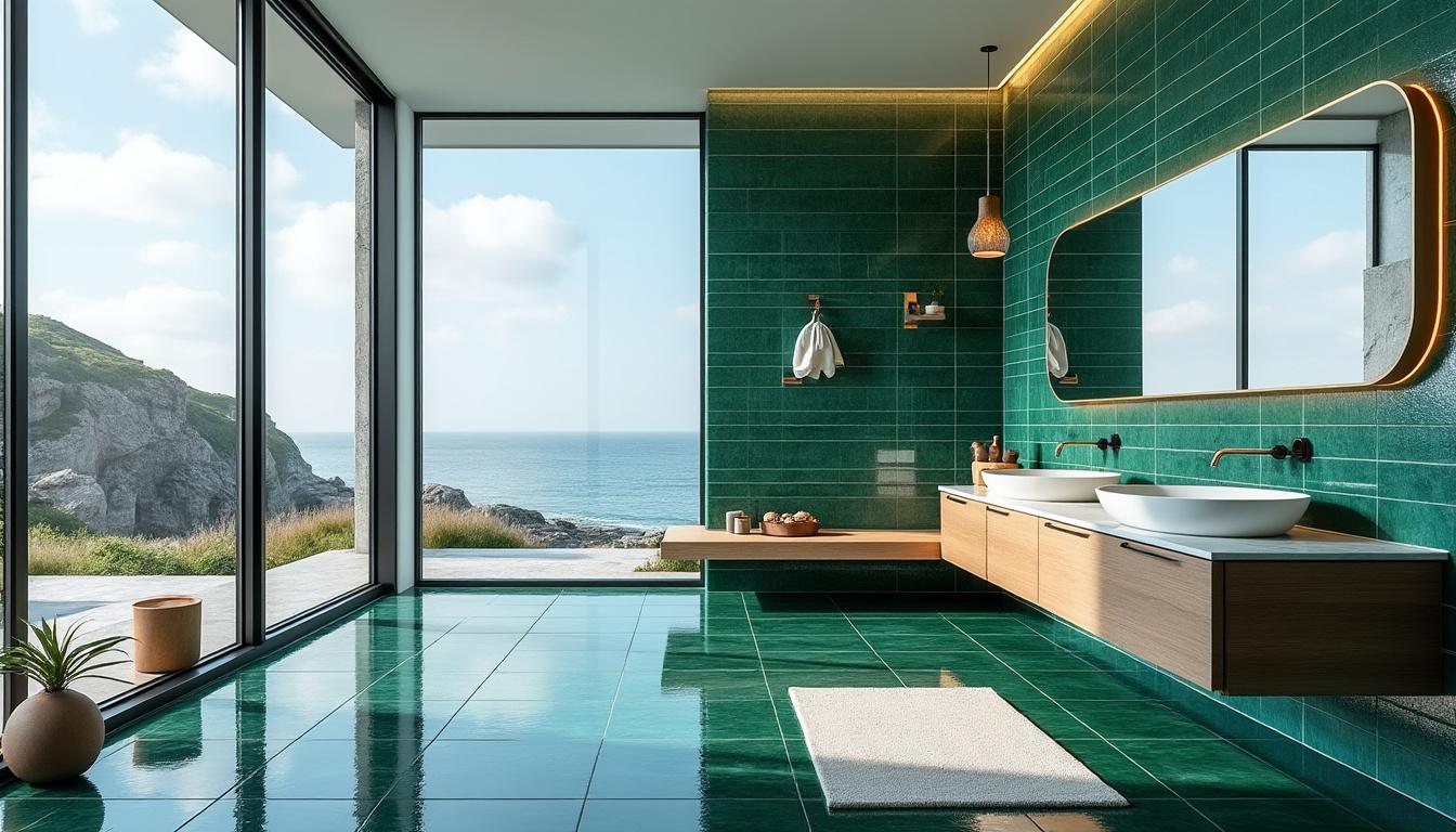 découvrez nos conseils et idées pour aménager une salle de bain avec un carrelage vert, créant un espace rafraîchissant et apaisant.